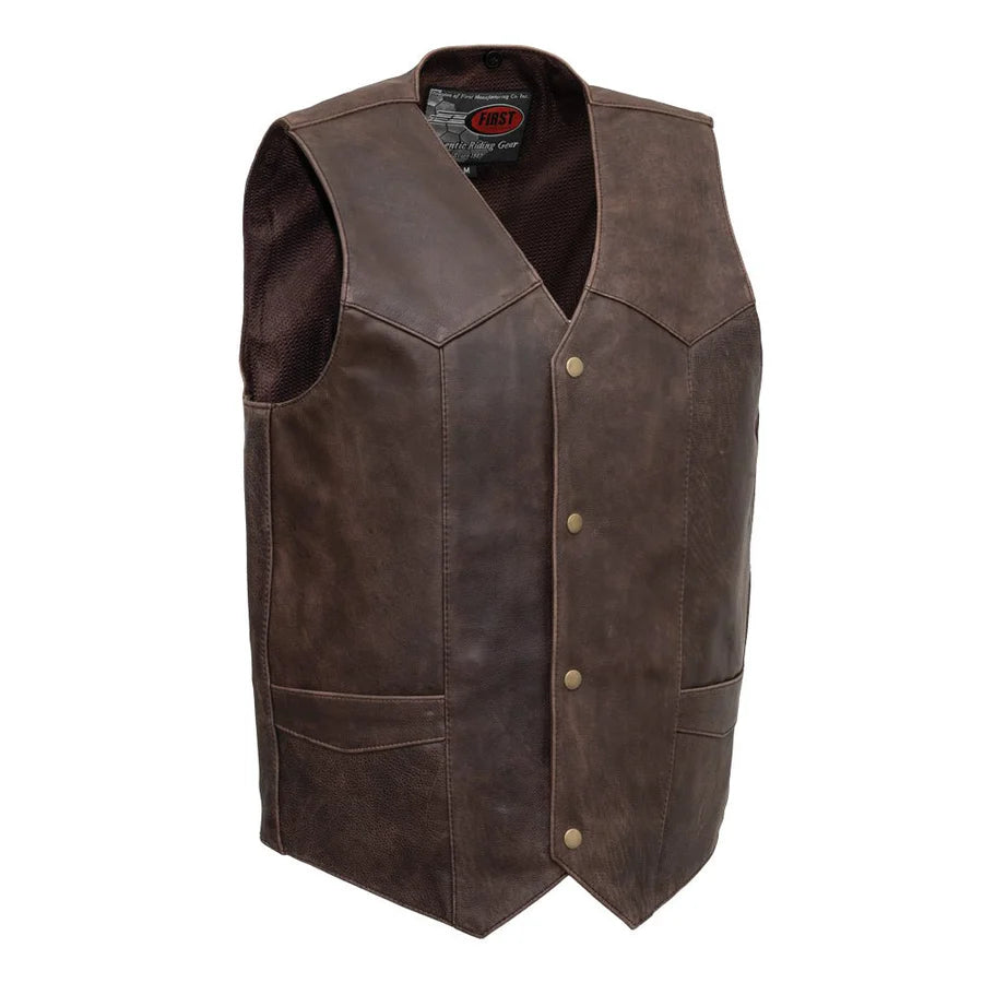 FIM643CAN-Texan Brown Men's Motorcycle Western Style Leather Vest