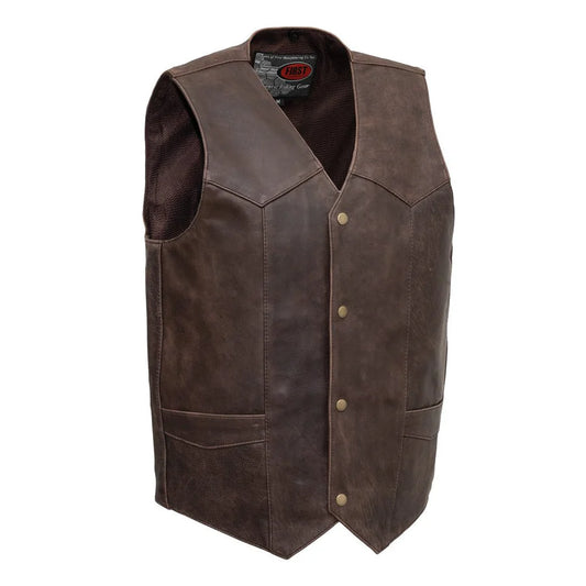 FIM643CAN-Texan Brown Men's Motorcycle Western Style Leather Vest