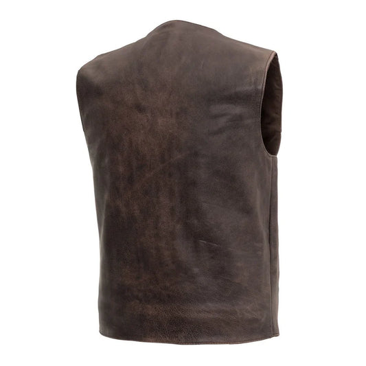 FIM643CAN-Texan Brown Men's Motorcycle Western Style Leather Vest