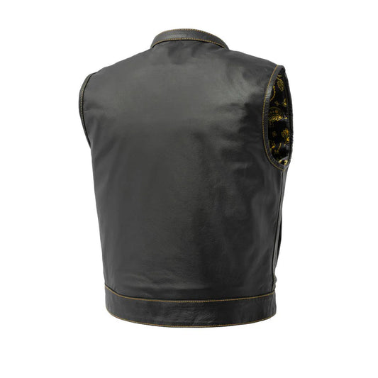 FIM655PM-GLD-The Club Cut Men's Motorcycle Leather Vest, Multiple Color Options