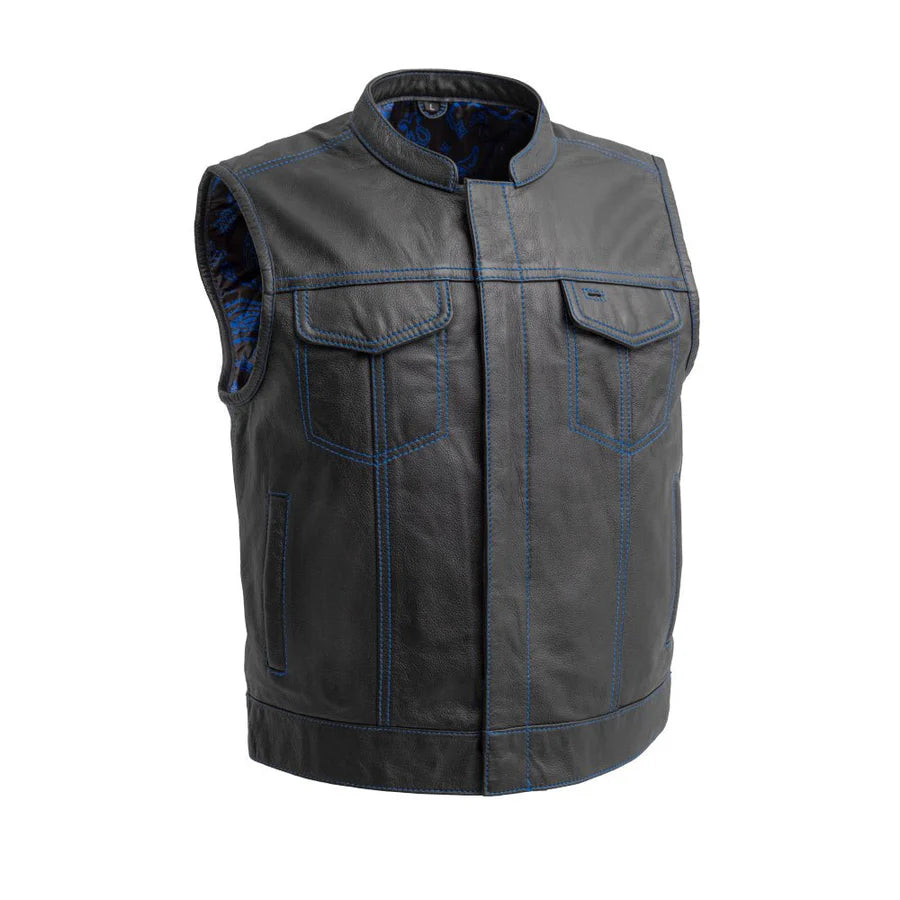 FIM655PM-BLU-The Club Cut Men's Motorcycle Leather Vest, Multiple Color Options
