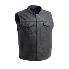 FIM655PM-BLU-The Club Cut Men's Motorcycle Leather Vest, Multiple Color Options
