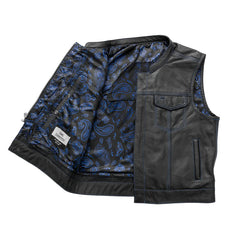 FIM655PM-BLU-The Club Cut Men's Motorcycle Leather Vest, Multiple Color Options
