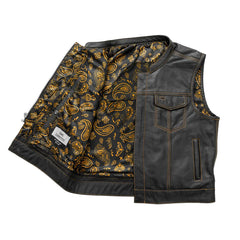 FIM655PM-GLD-The Club Cut Men's Motorcycle Leather Vest, Multiple Color Options