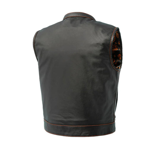 FIM655PM-ORNG-The Club Cut Men's Motorcycle Leather Vest, Multiple Color Options