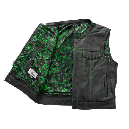FIM655PM-GRN-The Club Cut Men's Motorcycle Leather Vest, Multiple Color Options