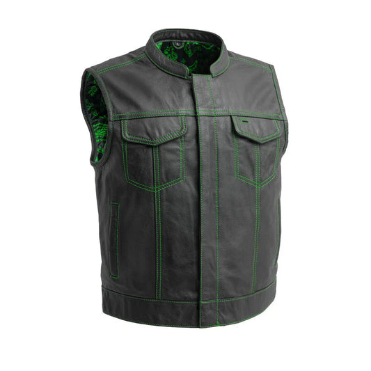 FIM655PM-GRN-The Club Cut Men's Motorcycle Leather Vest, Multiple Color Options