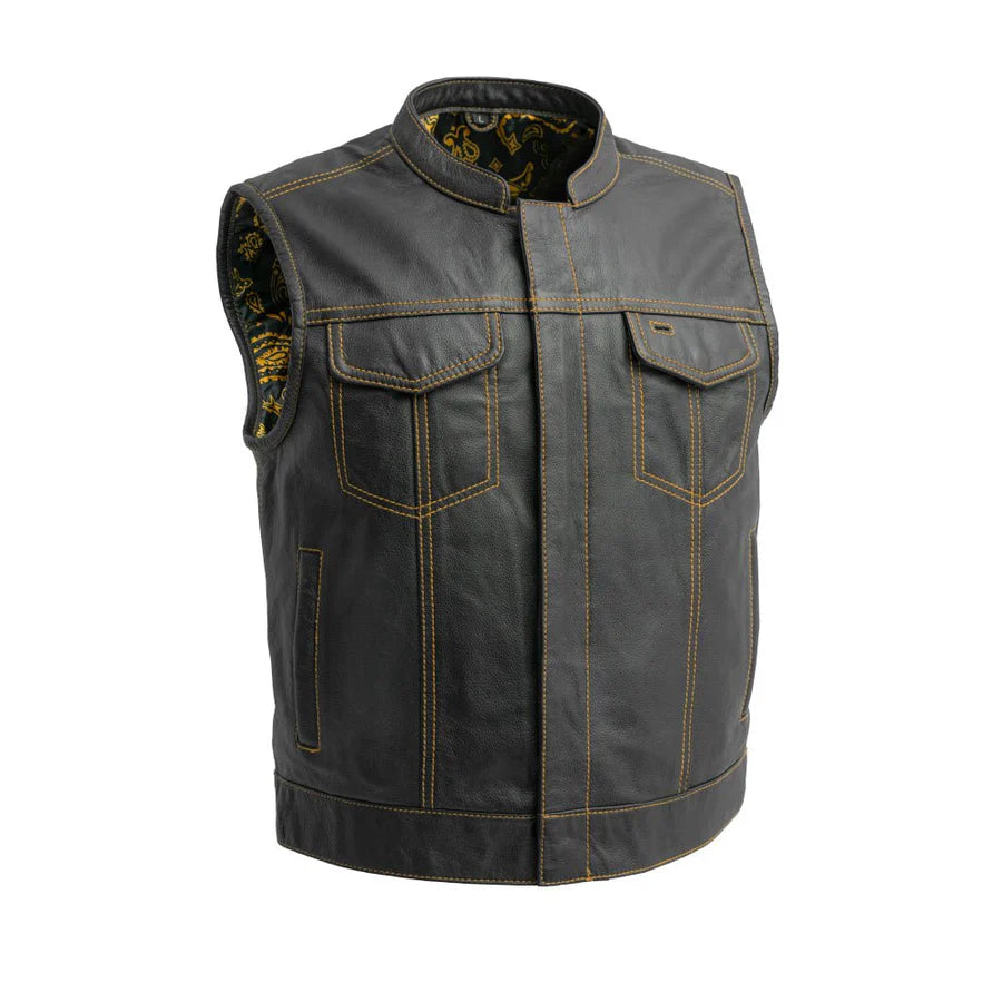 FIM655PM-GLD-The Club Cut Men's Motorcycle Leather Vest, Multiple Color Options