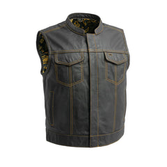 FIM655PM-GLD-The Club Cut Men's Motorcycle Leather Vest, Multiple Color Options