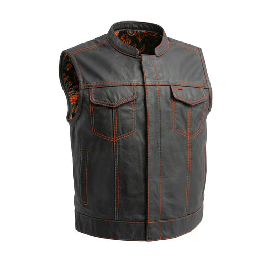 FIM655PM-ORNG-The Club Cut Men's Motorcycle Leather Vest, Multiple Color Options
