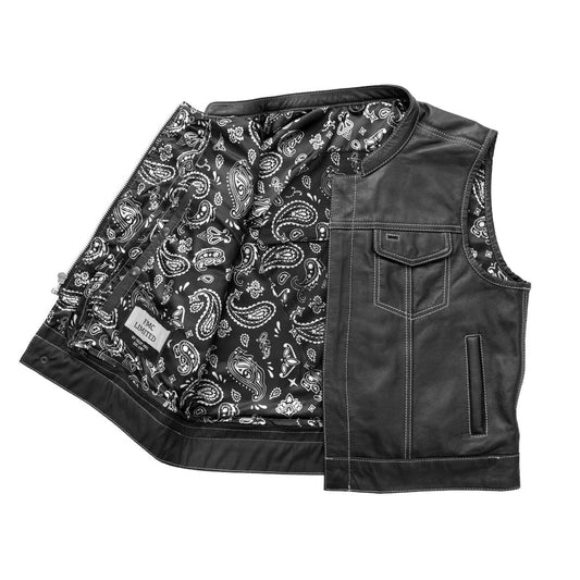 FIM655PM-WHT-The Club Cut Men's Motorcycle Leather Vest, Multiple Color Options