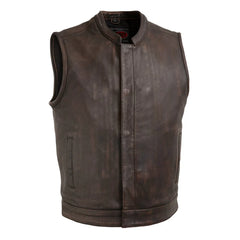 FIM621CV-Top Rocker Men's Motorcycle Leather Vest
