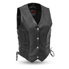 FIL508CFD-Trinity Women's Motorcycle Western Style Leather Vest
