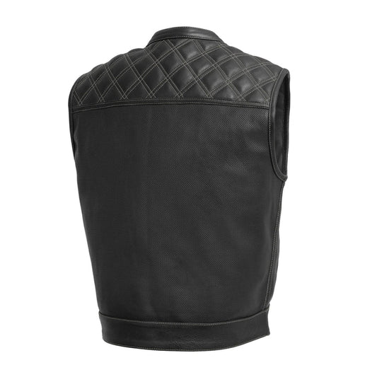 FIM653PERF-BBLK-Upside Perforated Men's Club Style Leather Vest