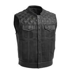 FIM653PERF-BBLK-Upside Perforated Men's Club Style Leather Vest